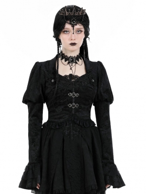Black Gothic Retro Bubble Sleeve Short Jacket for Women