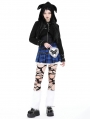 Black Gothic Mischievous Bear Hooded Short Jacket for Women