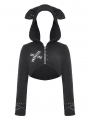 Black Gothic Mischievous Bear Hooded Short Jacket for Women