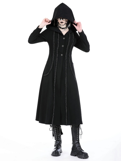 Black Gothic Punk Warrior Locomotive Long Jacket for Women