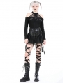 Black Gothic Punk Rebel PU Mesh Splicing Mini Skirt