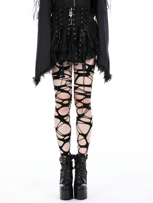 Black Gothic Punk Rock Eyelet Drop Tulle Mini Skirt
