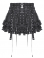 Black Gothic Punk Rock Eyelet Drop Tulle Mini Skirt