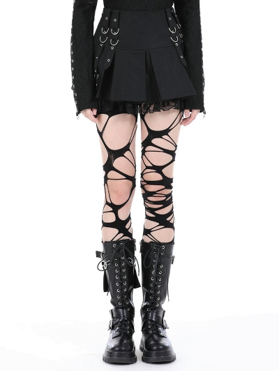 Black Gothic Punk Metal Ring Pleated Mini Skirt