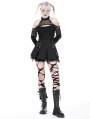 Black Gothic Punk Metal Ring Pleated Mini Skirt