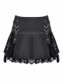 Black Gothic Punk Metal Ring Pleated Mini Skirt