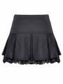 Black Gothic Punk Metal Ring Pleated Mini Skirt