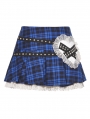 Blue and Black Plaid Gothic Punk Ruffle Heart Mini Skirt