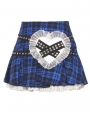 Blue and Black Plaid Gothic Punk Ruffle Heart Mini Skirt
