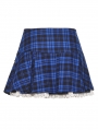 Blue and Black Plaid Gothic Punk Ruffle Heart Mini Skirt