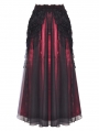 Black and Red Gothic Flower Tasseled Long Mesh Skirt