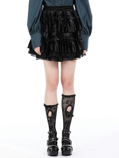 Black Gothic Lolita Frilly Layered Velvet Mini Skirt