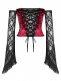 Burgundy Gothic Sexy Shoulder Lace Sleeves Corset Top for Women