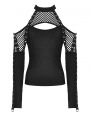 Black Gothic Punk Locomotive Net Cutout T-Shirt for Women