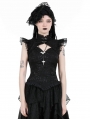 Black Gothic Retro Embroidered Top for Women