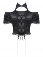 Black Gothic Lace-Up Sexy Hollow Out Short Top for Women