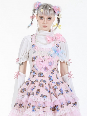 White and Pink Bow Innocent Girl Split Sleeve Lolita Top for Women