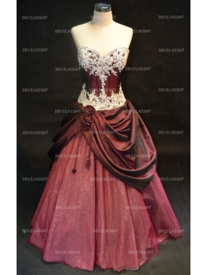 Taffeta Sweetheart Applique Ball Gown Gothic Wedding Dress