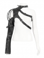 Black Gothic Punk Buckled One Shoulder Armer for Women