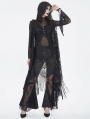 Black Gothic Sleeveless Hooded Lace Tasseled Vest for Women