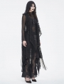 Black Gothic Sleeveless Hooded Lace Tasseled Vest for Women
