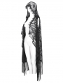 Black Gothic Sleeveless Hooded Lace Tasseled Vest for Women