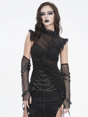 Black Gothic Punk Spike Rivet Long Fishnet Gloves for Women