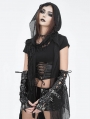 Black Gothic Punk Fashion Faux Leather Lace-Up Gloves for Women