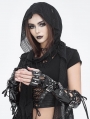 Black Gothic Punk Fashion Faux Leather Lace-Up Gloves for Women