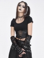 Black Gothic Punk Buckle Belt Fingerless Mesh Gloves for Women