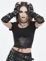 Black Gothic Punk Buckle Belt Fingerless Mesh Gloves for Women