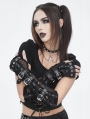Black Gothic Punk Buckle Belt Fingerless Mesh Gloves for Women