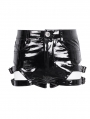 Black Gothic Punk Faux Leather Garter Belt Hot Pants for Women