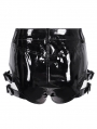 Black Gothic Punk Faux Leather Garter Belt Hot Pants for Women