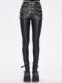 Black Gothic Punk Metal Layered Chain Skinny Pants for Women