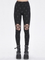 Black Gothic Pentagram Cross Strap Hollow Out Leggings for Women