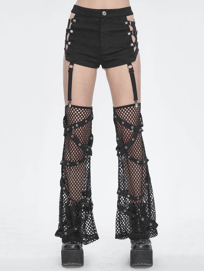 Black Gothic Punk Detachable Leg Warmers Flared Hot Pants for Women