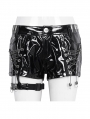 Black Gothic Punk Side Loop Faux Leather Hot Pants for Women