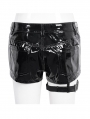 Black Gothic Punk Side Loop Faux Leather Hot Pants for Women