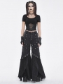 Black Gothic Punk Eyelets Long Flared Pants for Women