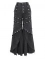 Black Gothic Punk Eyelets Long Flared Pants for Women