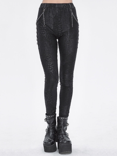 Black Gothic Punk Chain Mesh Long Leggings for Women