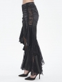 Black Gothic Vintage Ruffle Lace Spliced Flared Pants for Women