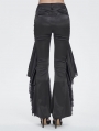 Black Gothic Vintage Ruffle Lace Spliced Flared Pants for Women