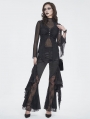 Black Gothic Vintage Ruffle Lace Spliced Flared Pants for Women