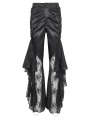 Black Gothic Vintage Ruffle Lace Spliced Flared Pants for Women