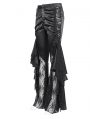 Black Gothic Vintage Ruffle Lace Spliced Flared Pants for Women