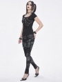 Grey Gothic Punk Metal Buckle Printed Leggings for Women