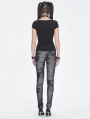 Grey Gothic Punk Metal Buckle Printed Leggings for Women