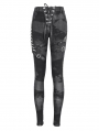 Grey Gothic Punk Metal Buckle Printed Leggings for Women